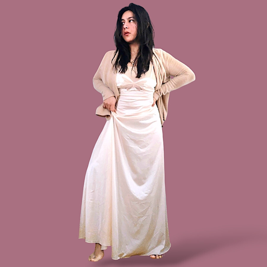 Vintage rare 70s butterfly embroidered slip nightgown Papillon by Paula Carbone