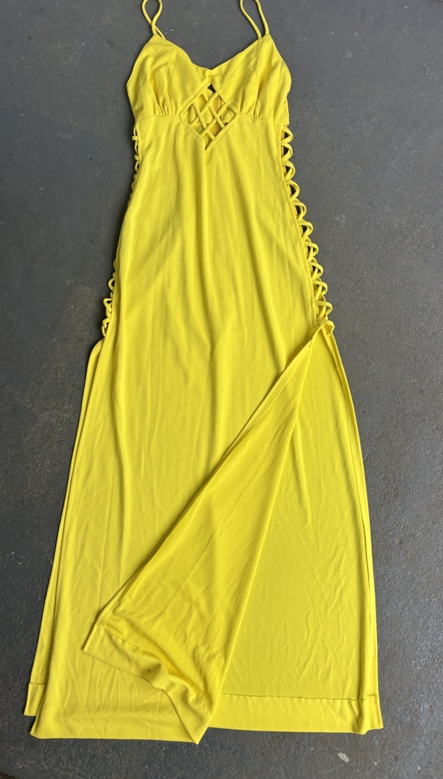 70s Vtg Funky Brand SEXY Cutout Laces Fitted Maxi Dress.small.summer