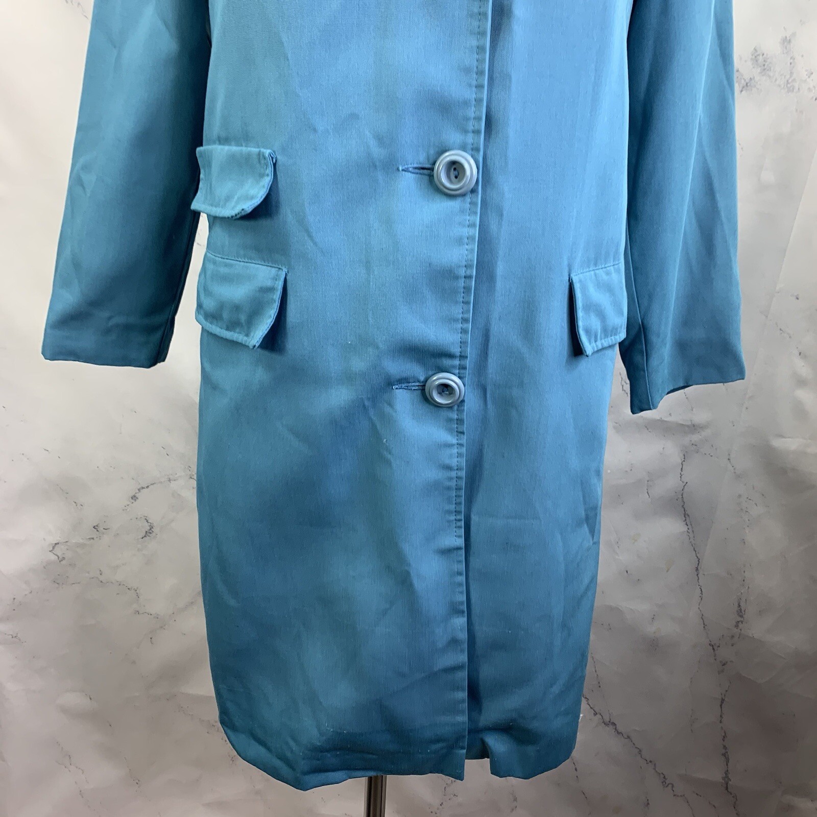 Vintage 60s Sears MOD Trench Coat Womens S Blue Velvet Collar Retro Spy Jacket