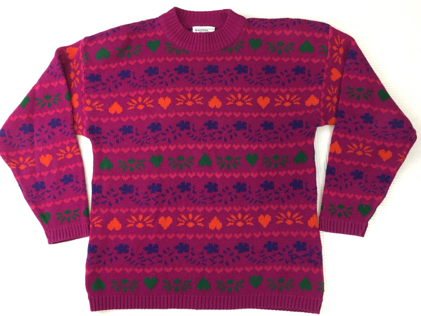 Vintage Hasting & Smith Sweater – hearts – crew neck – Fairy Kei Kawaii – L