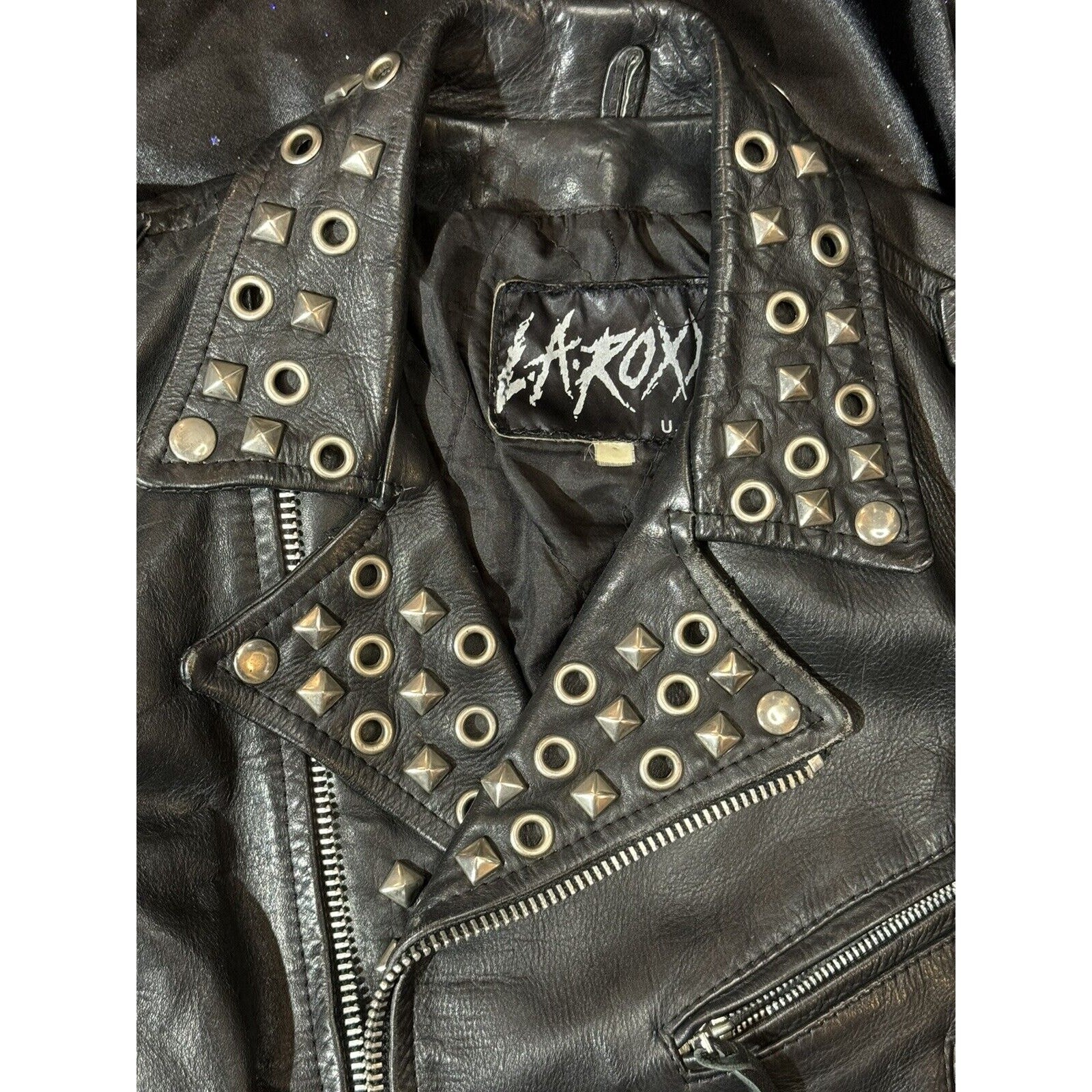 Vtg Nightmare Before Christmas Cropped Studded Leather Jacket Hand Painted Jack