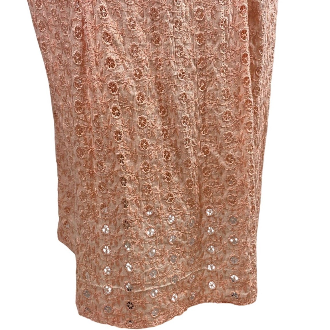 Vintage Womens (M/L) 50s Peach Eyelet Dress Boho Prairie Buttons Western Sheer