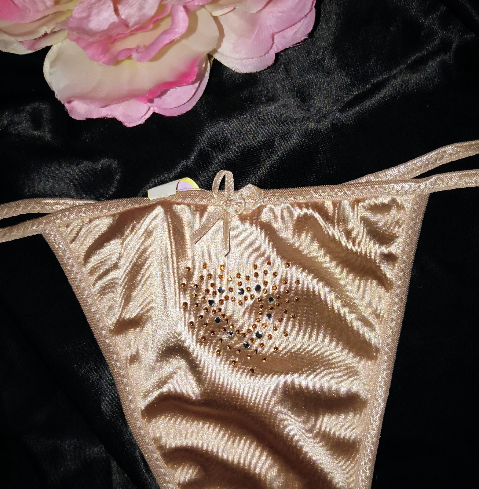 Vintage Coco Secret Second Skin Satin G-String Thong Panties Rhinestone 🤎 M/6
