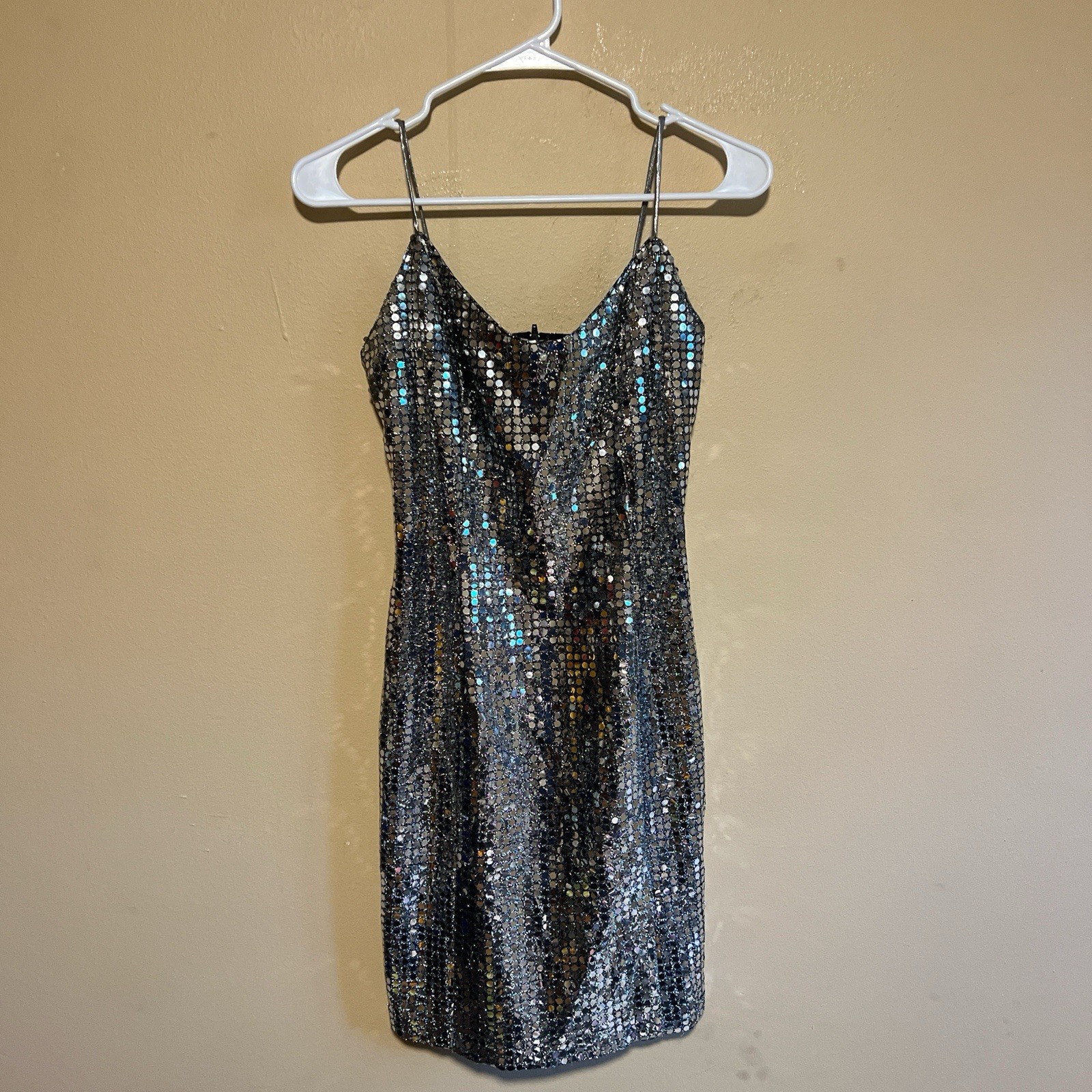 L.A Glo sparkly silver sequin vintage 90’s disco mini dress size 8 showgirl