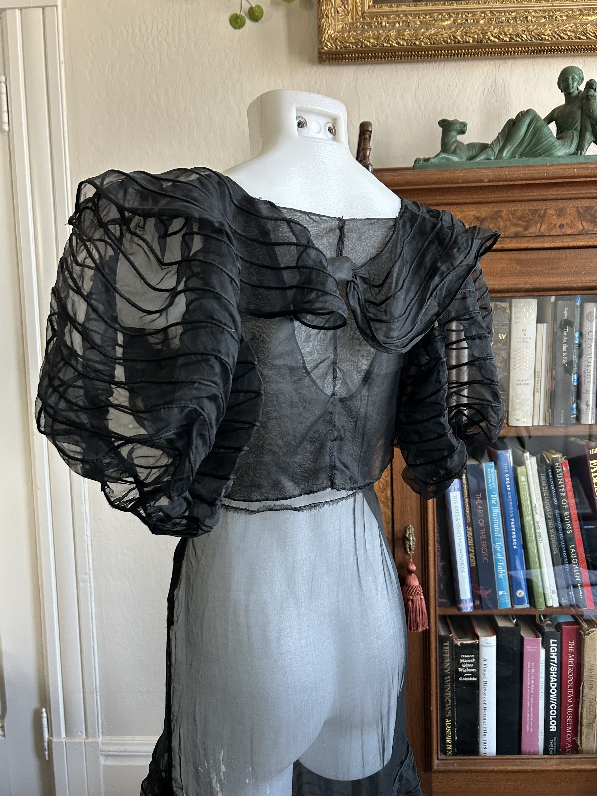 Vintage 1930s Sheer Black Mesh Net Gown Dress Bolero Set Bias Cut Deco Maxi S/M