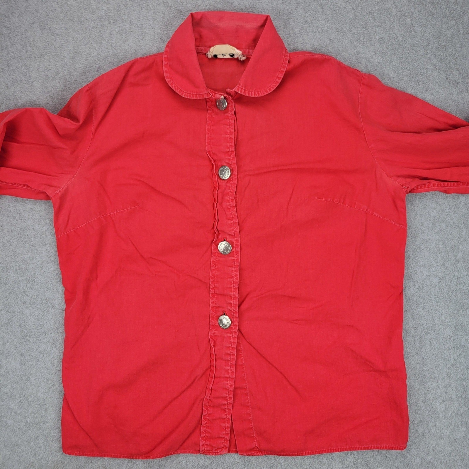 Country Seat Button Down Shirt Womens S Red Vintage Peter Pan Collar Distressed