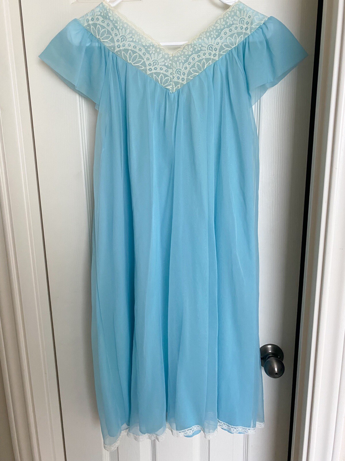 Vintage Lisette Al Sterling RARE Gown Peignoir Set Sky Blue Nylon Coquette Small