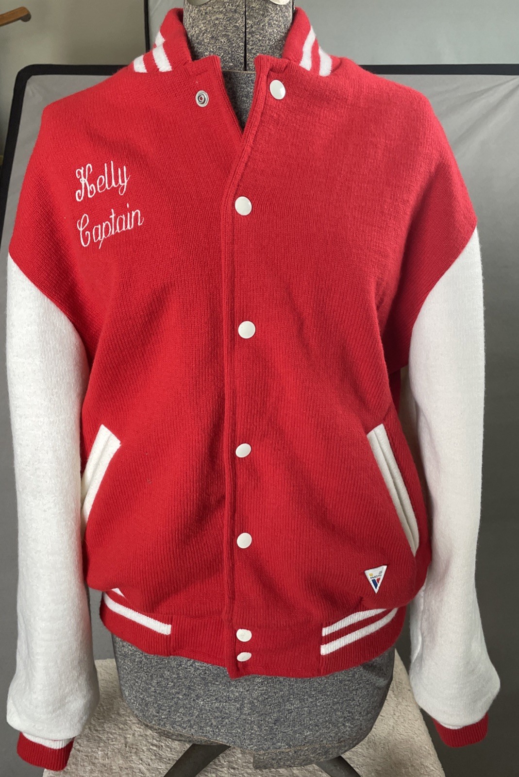 Vintage Red / White Varsity Spirit Fashion Jacket Women’s “Kelly Captain” Size L