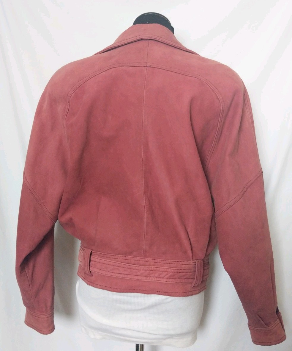 Vintage Maggie Lawrence Rose Pink Mauve Belted Leather Jacket Size Small EUC