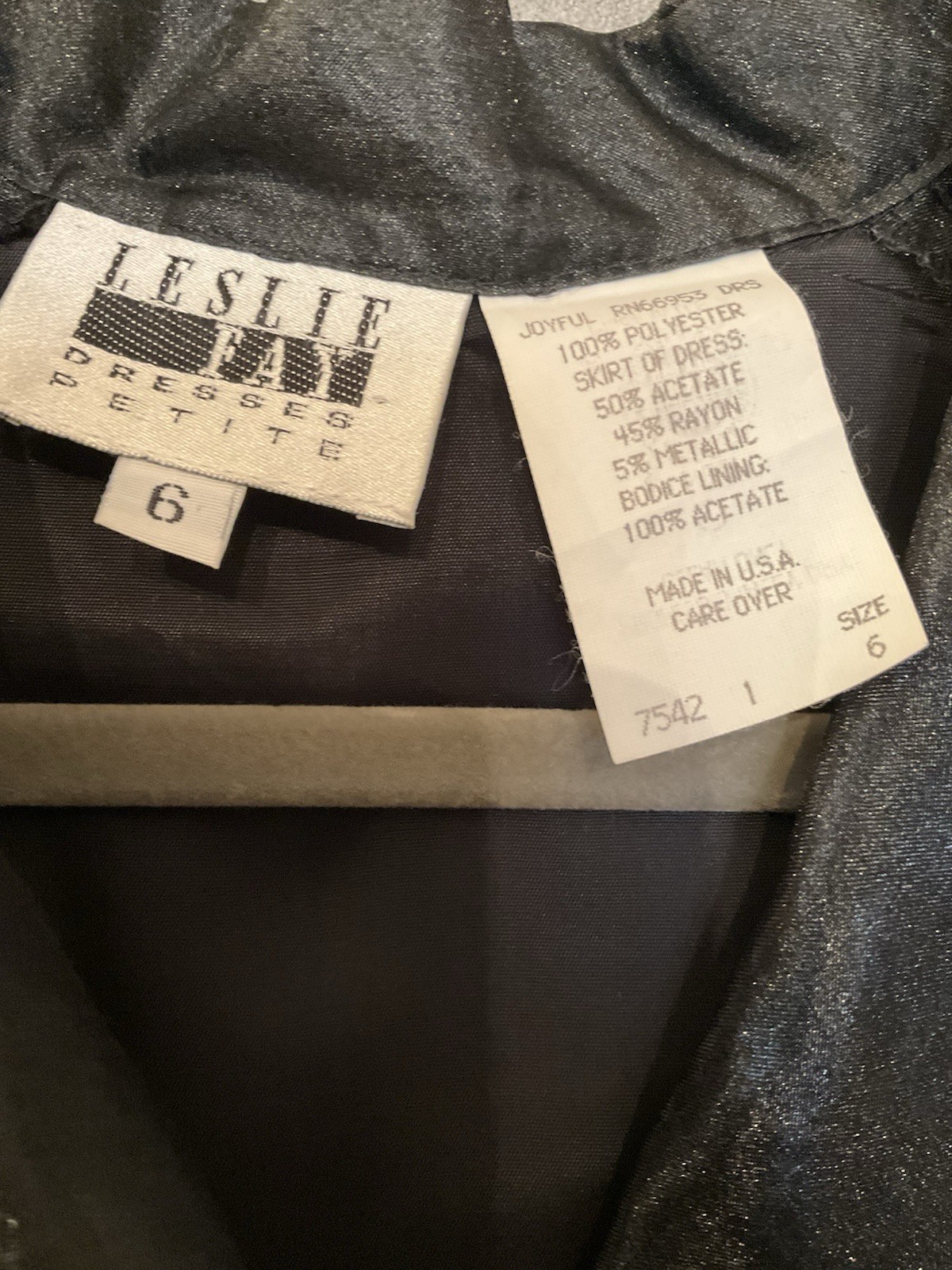 80’s Vintage Leslie Fay 6P Dress Black Gold Plaid Sheer Sleeve Cocktail Goth