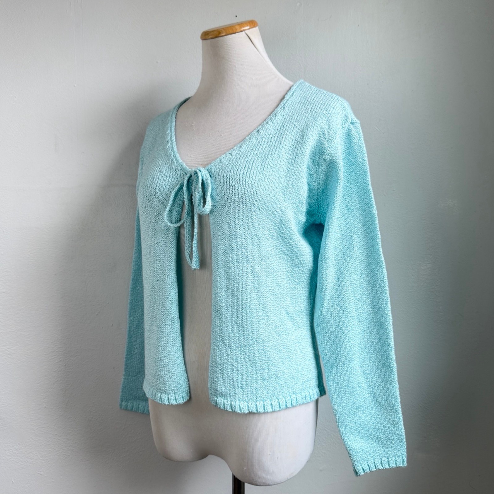Vintage Light Blue Tie-Front Knit Cardigan Sweater Womens Size Small 90s Talbots