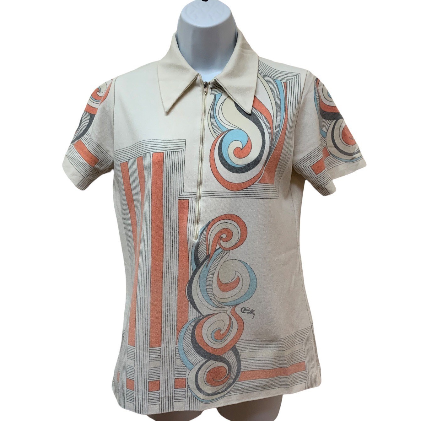 VTG Jane Colby 70’S Retro Disco 1/4 Zip Shirt Women’s Top Size S Point Collar
