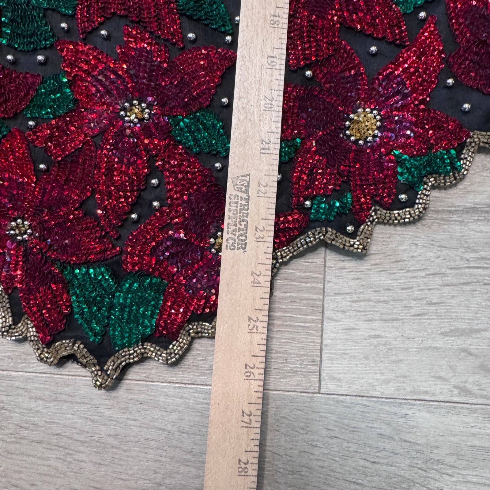 Laurence Kazar Vintage Silk Sequin Poinsettia Blouse Red Green Holiday Top Large