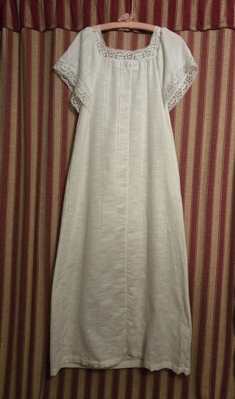 Vintage White Long Tunic Lounge Muumuu House Dress NWT Small Linen Look