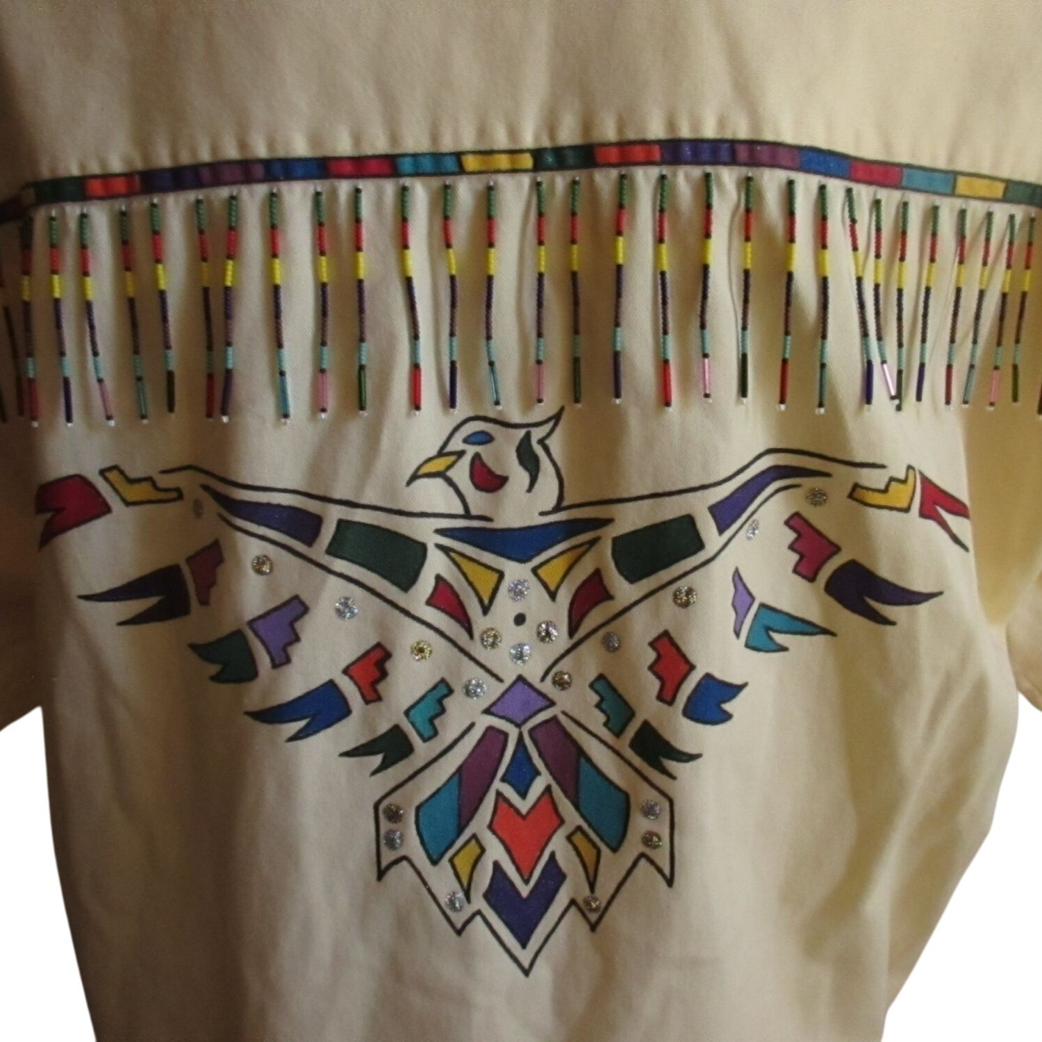 True Vintage Western Shirt XL Top Native American Motif Southwestern Thunderbird