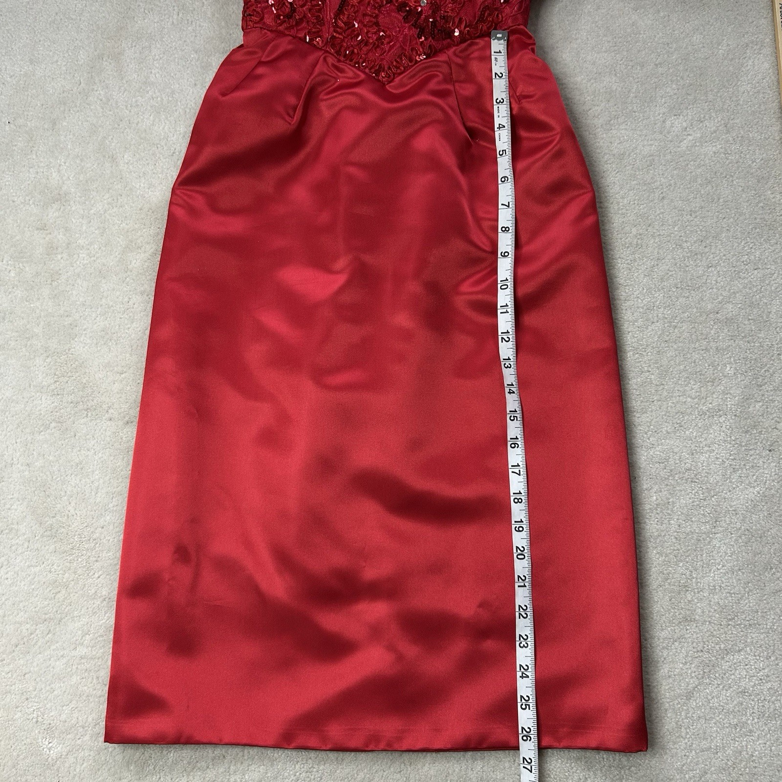 Mike Benet Formals Vintage Evening Gown Red Sequin Puff Sleeve Size 6