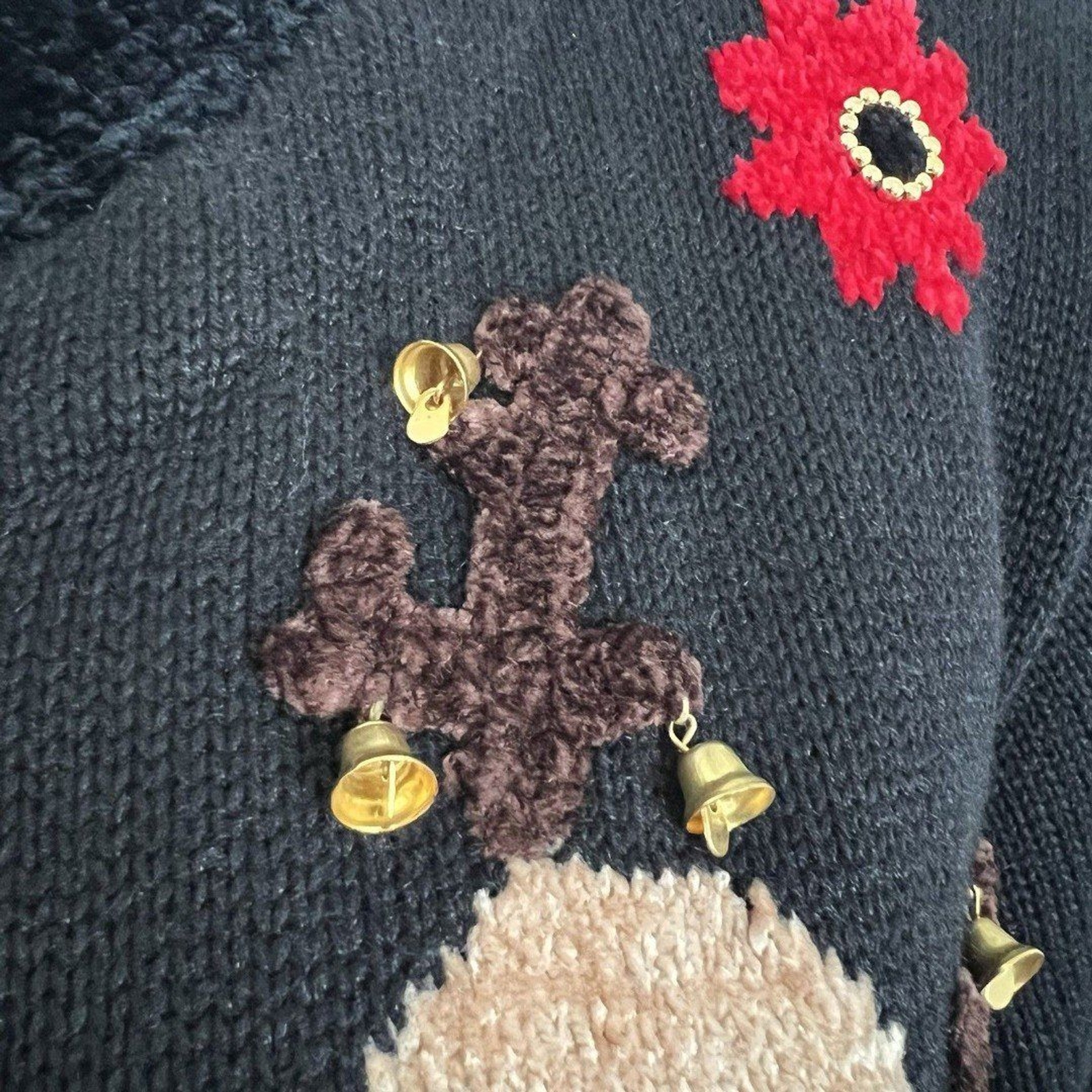 Vintage Jack B Quick Womens Christmas Cardigan M Black Reindeer New Old Stock