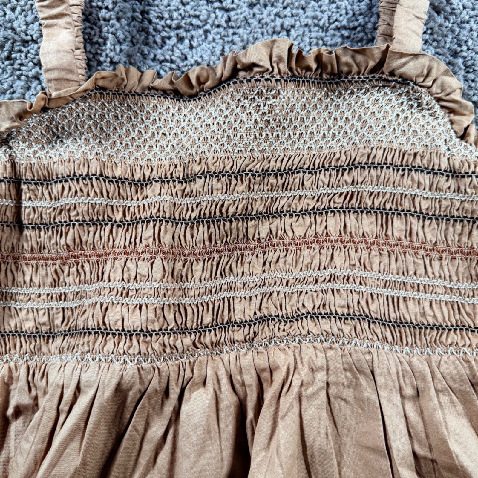 Smocked tank Top Tan Ruffle Small NWT Cottagecore summer boho girly peplum