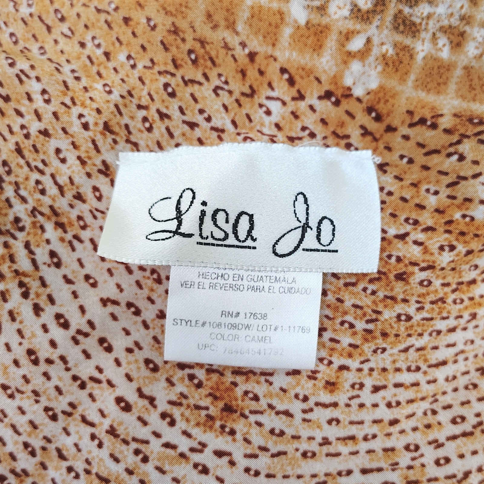 Vintage 90s/Y2K Camel Brown Floral Polyester LISA JOY Ruched Mini Dress – L