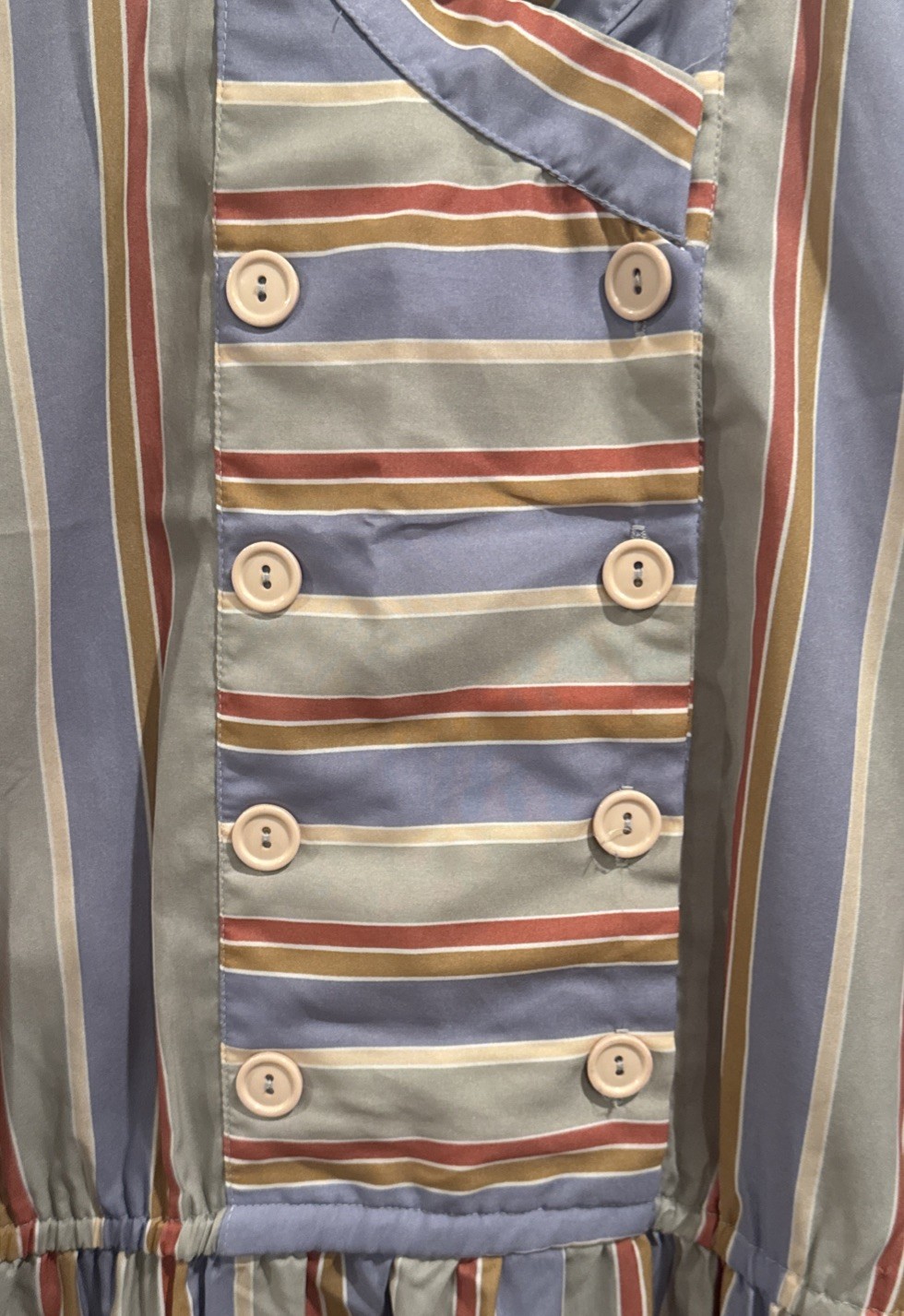 Vtg “The Shirtdress” made in The U.S.A M Gray, Blue and Orange Stripes Women