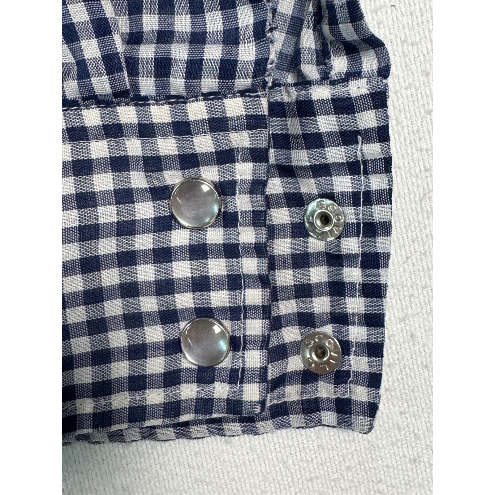 Lee Western Shirt Womens 9/10 Blue Gingham Pearl Snap Vintage Lady Lee USA Fair