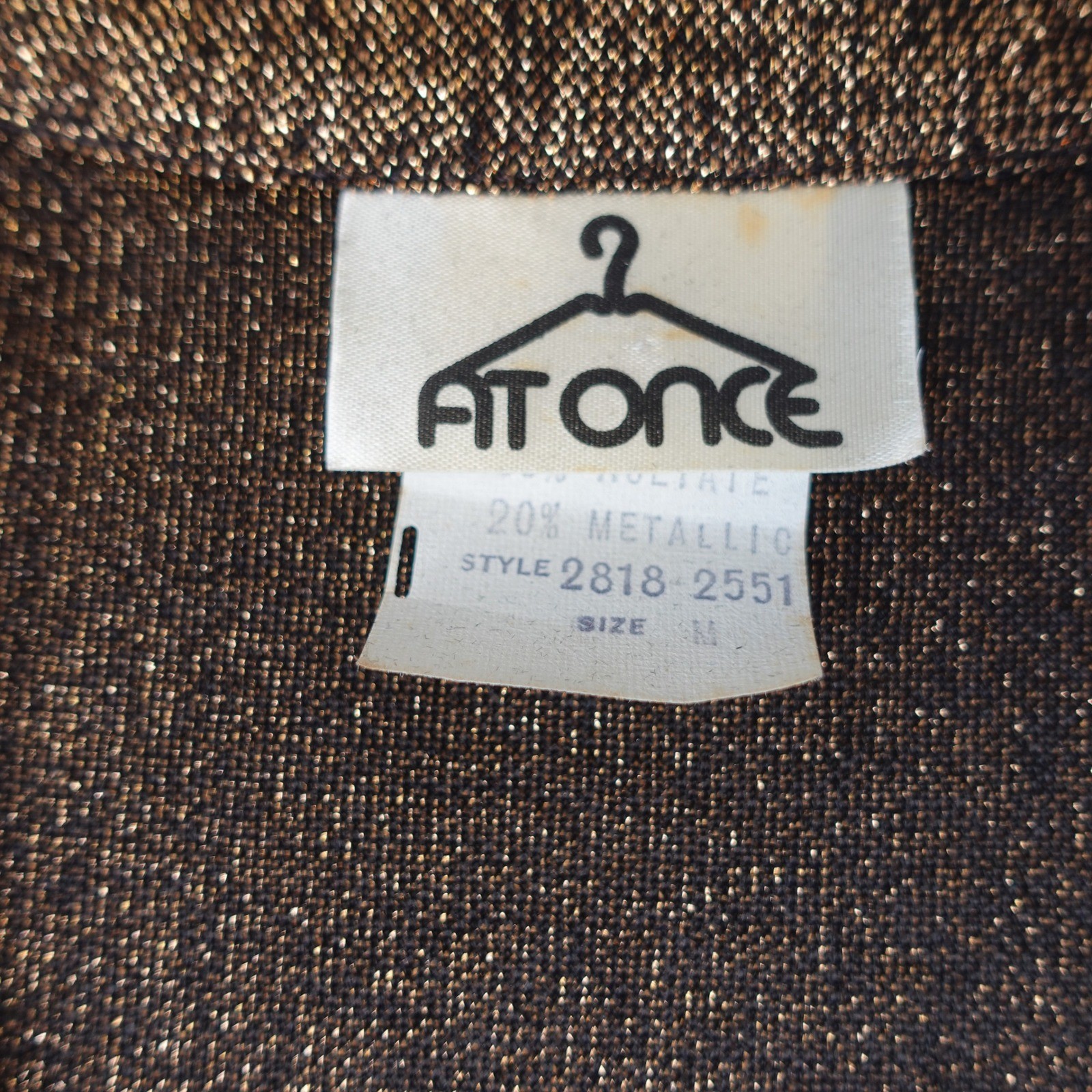 Vintage 70s Disco Shirt Womens M Gold Metallic Shimmer Retro Glam Button Up Top