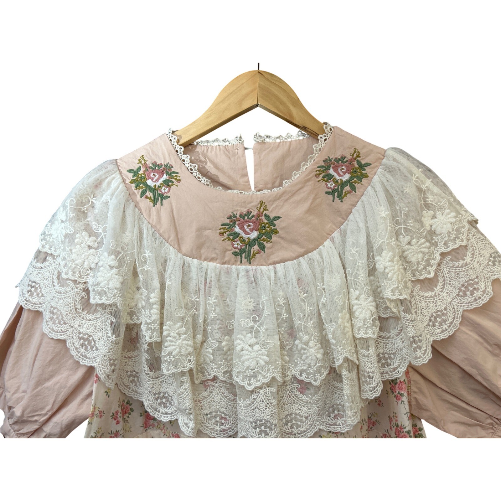 Vintage Floral Prairie Dress Cottagecore Victorian Lace Coquette Shabby Chic