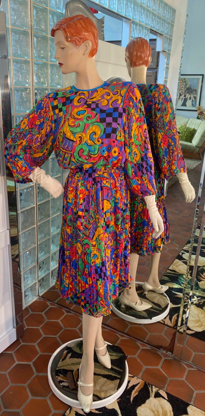 VTG Diane Freis Petites Georgette Floral Polyester Pleats sleeve Dress