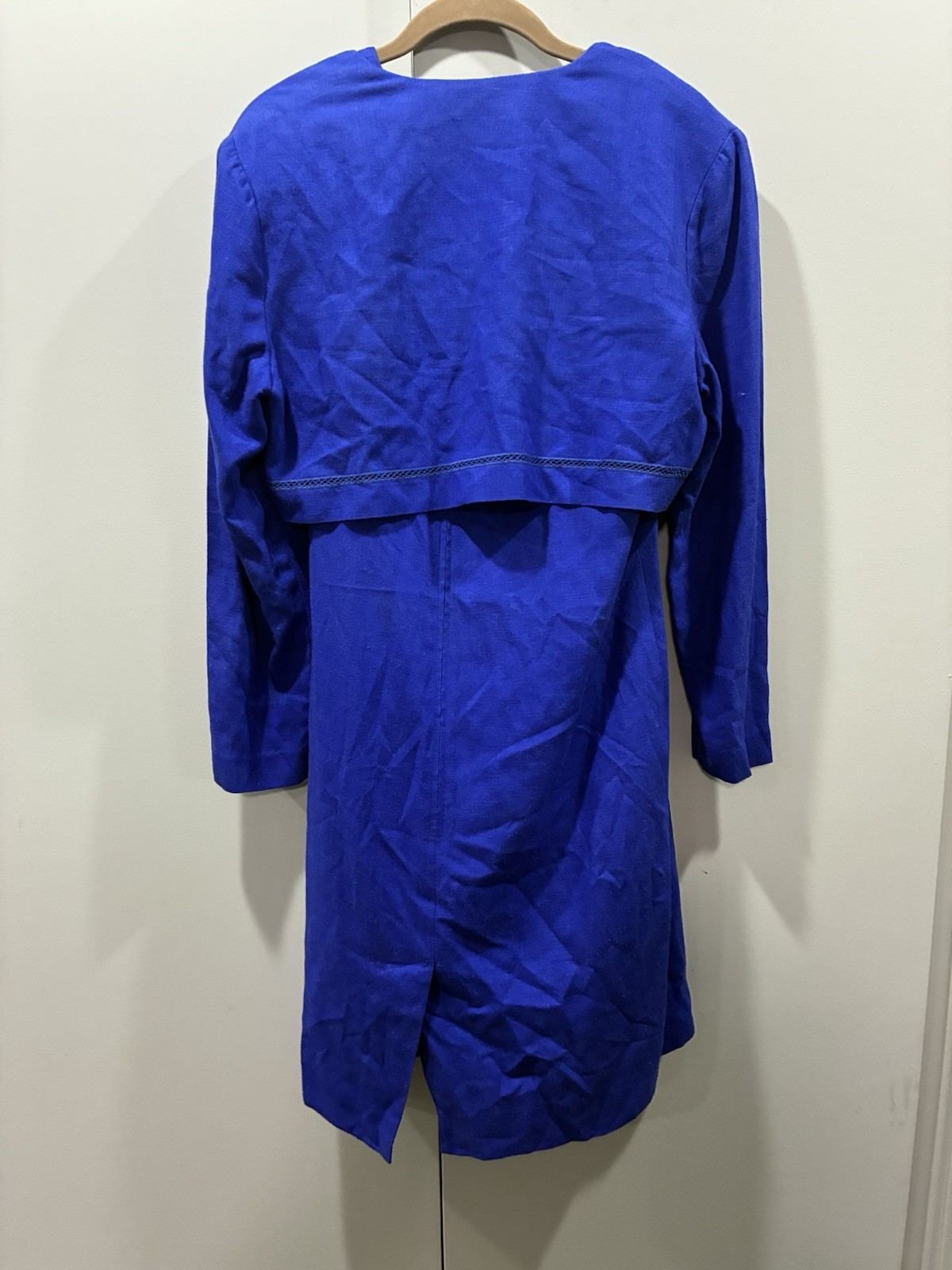 Vintage Chaus Electric Blue Linen Blend Sheath Dress Bolero Set Size 8 Made USA
