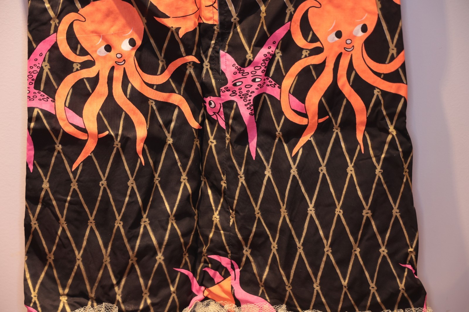 Vintage Sleeveless Dress Fish Octopus Sea Black Gold Pink Orange S/M *** RARE