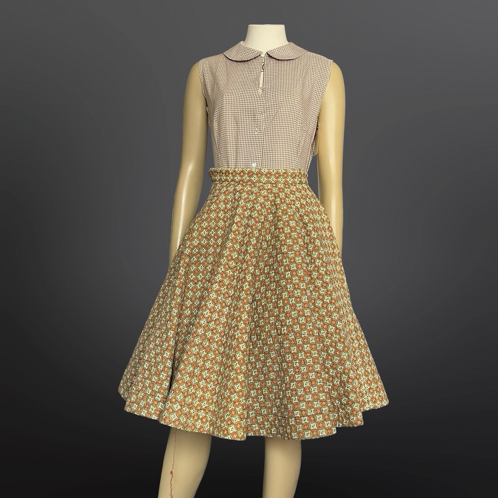 1950s Gingham Sleeveless Blouse Peter Pan Collar Vintage Movie Sony Studios