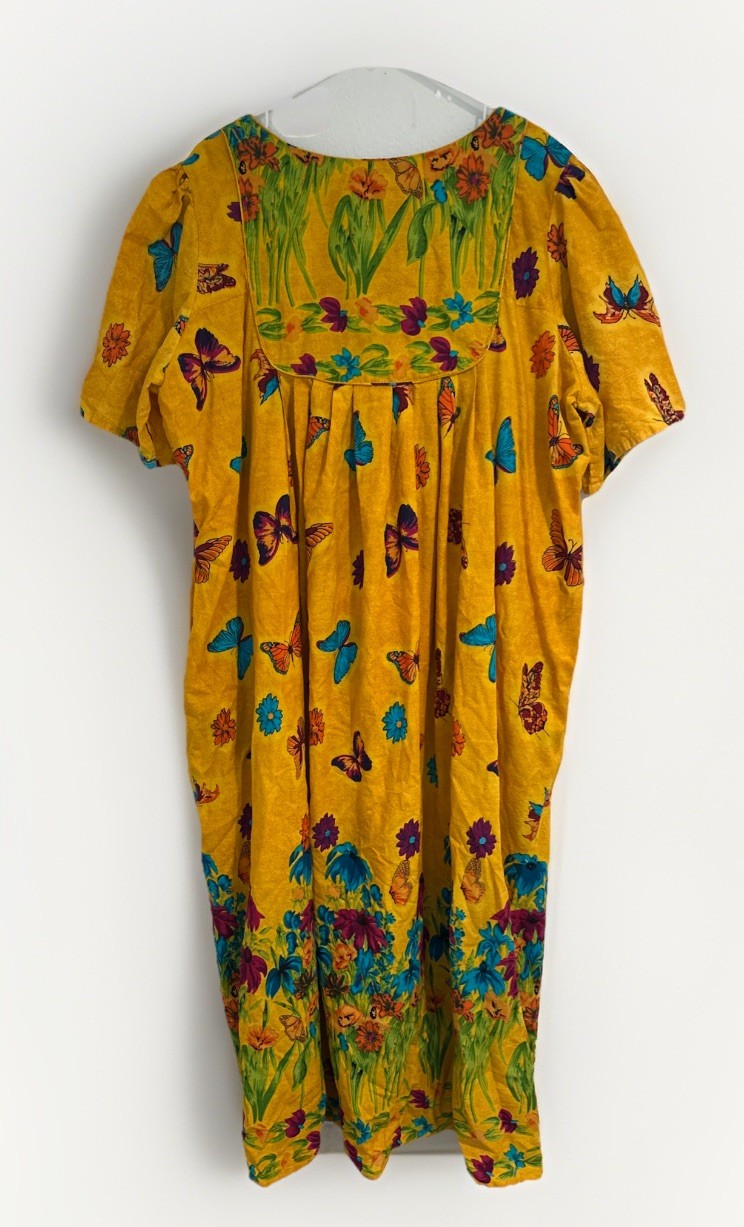 Vintage Y2K Only Necessities Women’s House Dress Yellow Butterfly Print 2X 26/28