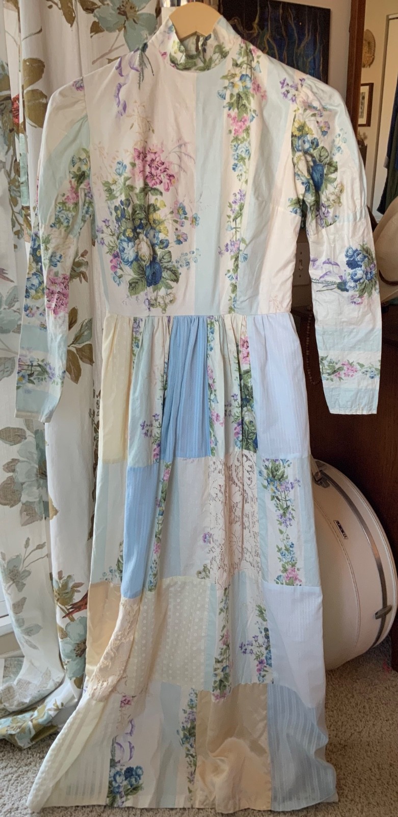 1970s Vintage Country Elegance Patchwork Dress USA