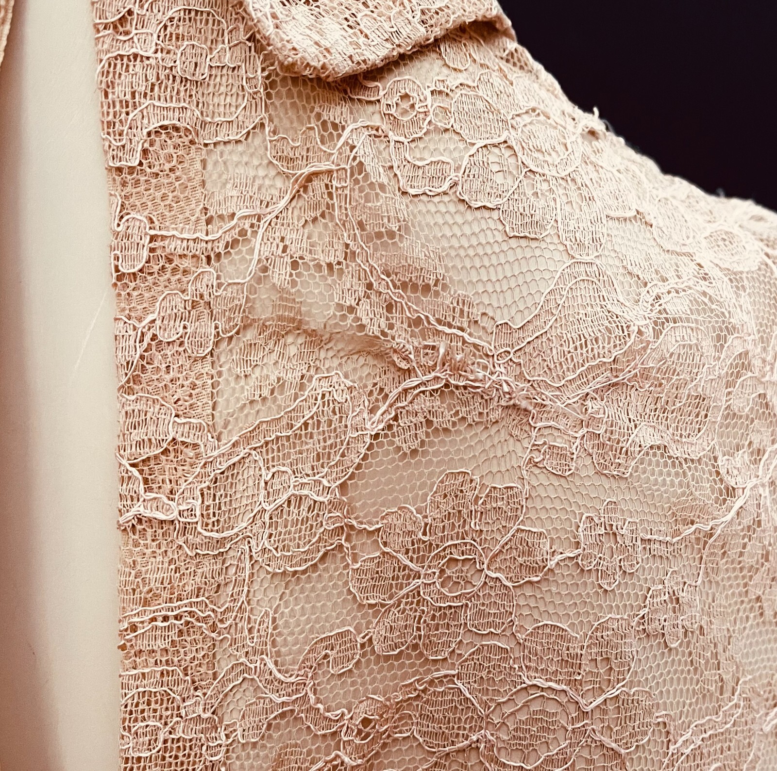 Lovely Lace 1950s Occasion Dress, Long Sleeves, Apricot, Bridal, Small, VLV