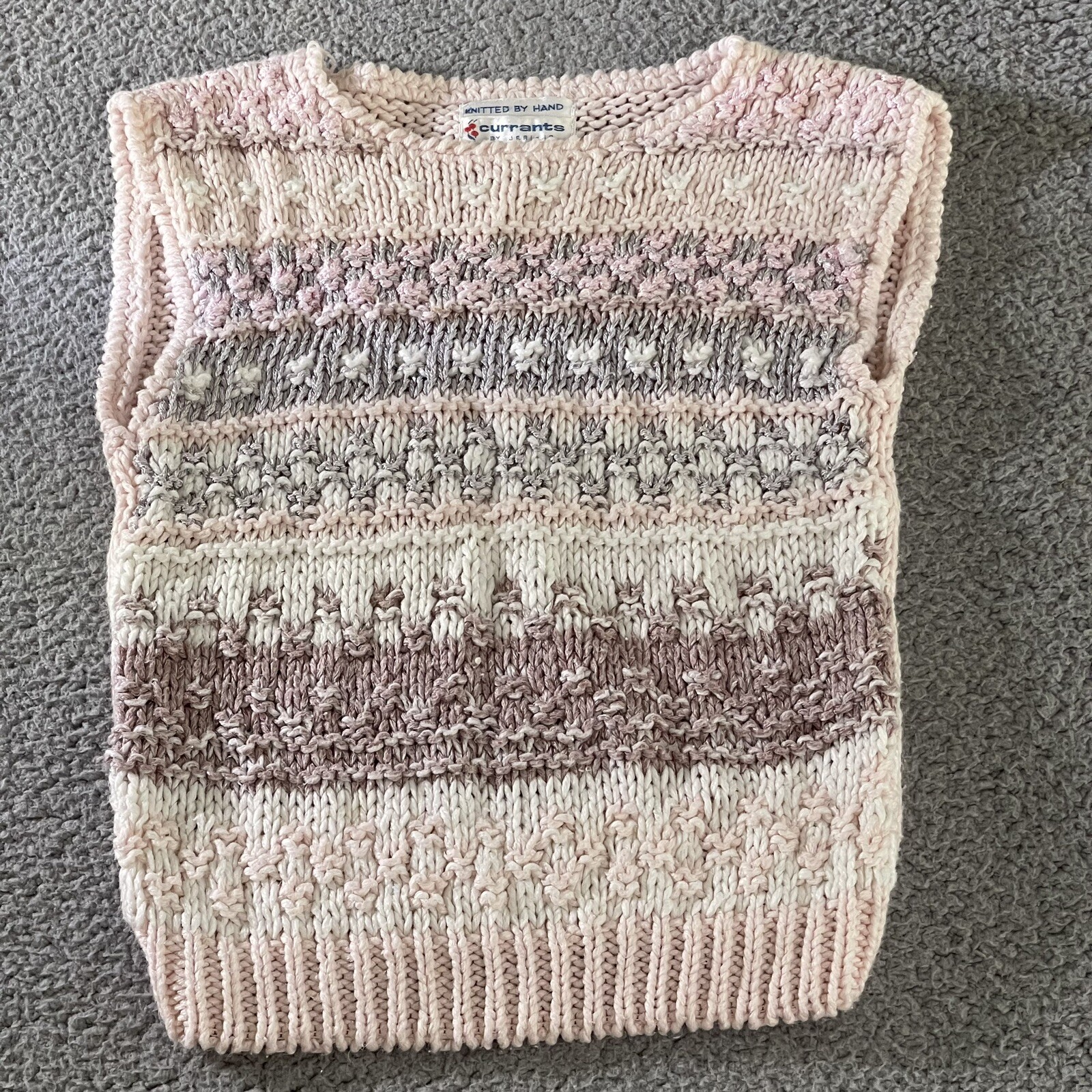 Vntg 80s Currant by Jeri Jo Sweater Vest Top Hand Loomed S Cottage Grandma Core
