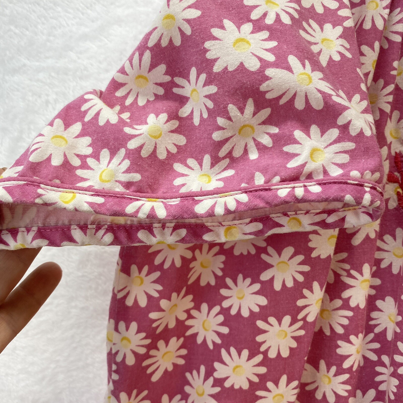 Vintage Emma C House Robe/Duster in Pink Floral Snap Front w/2 pockets LG