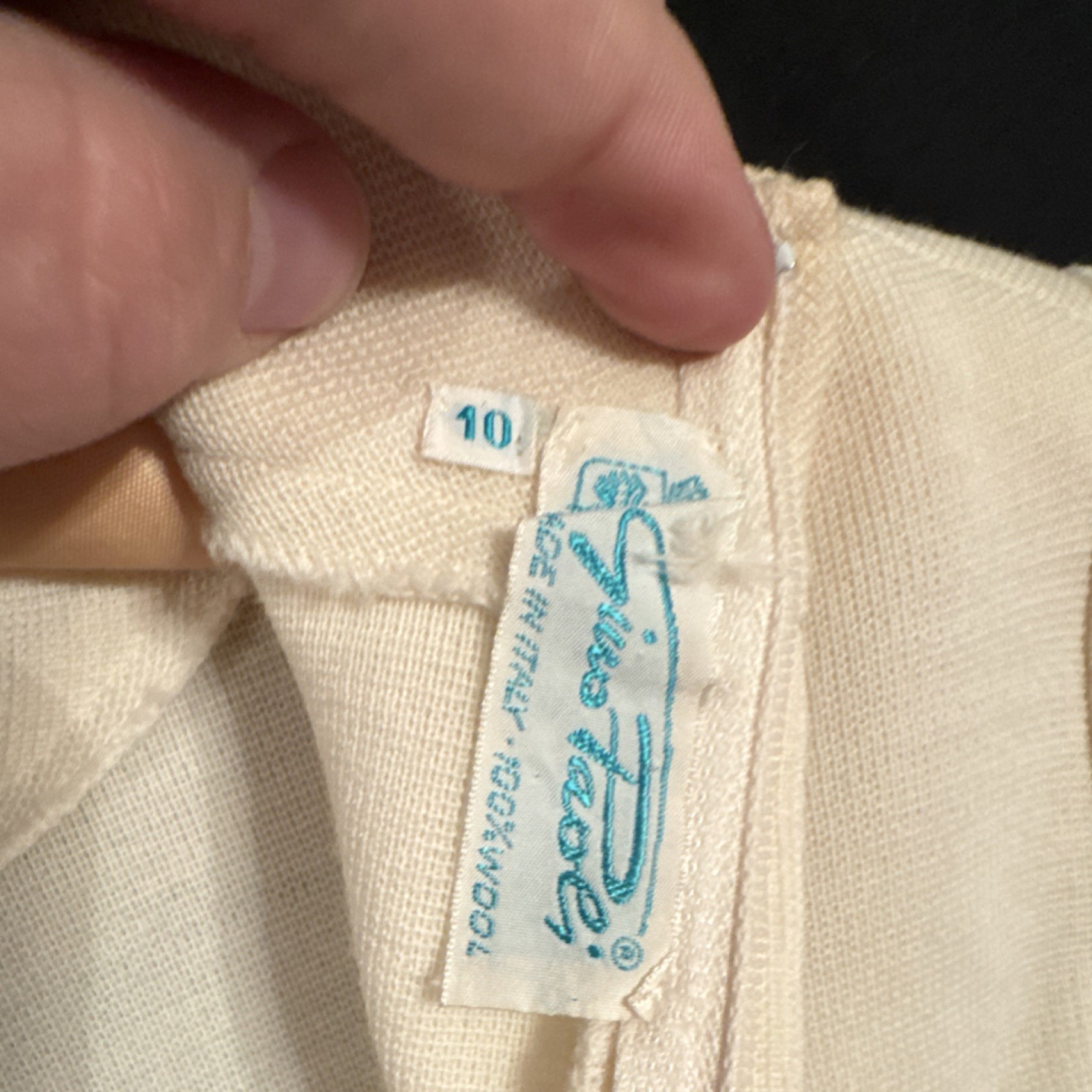 Vintage Gino Paoli Ivory Wool Dress Women’s Geometric Accent Sz 10