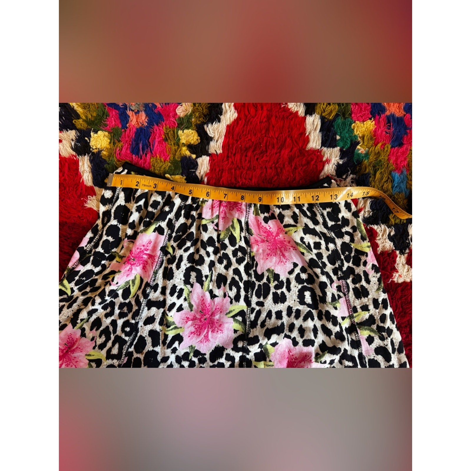 Y2K Vintage Leopard Floral Skater Skirt Sz SM