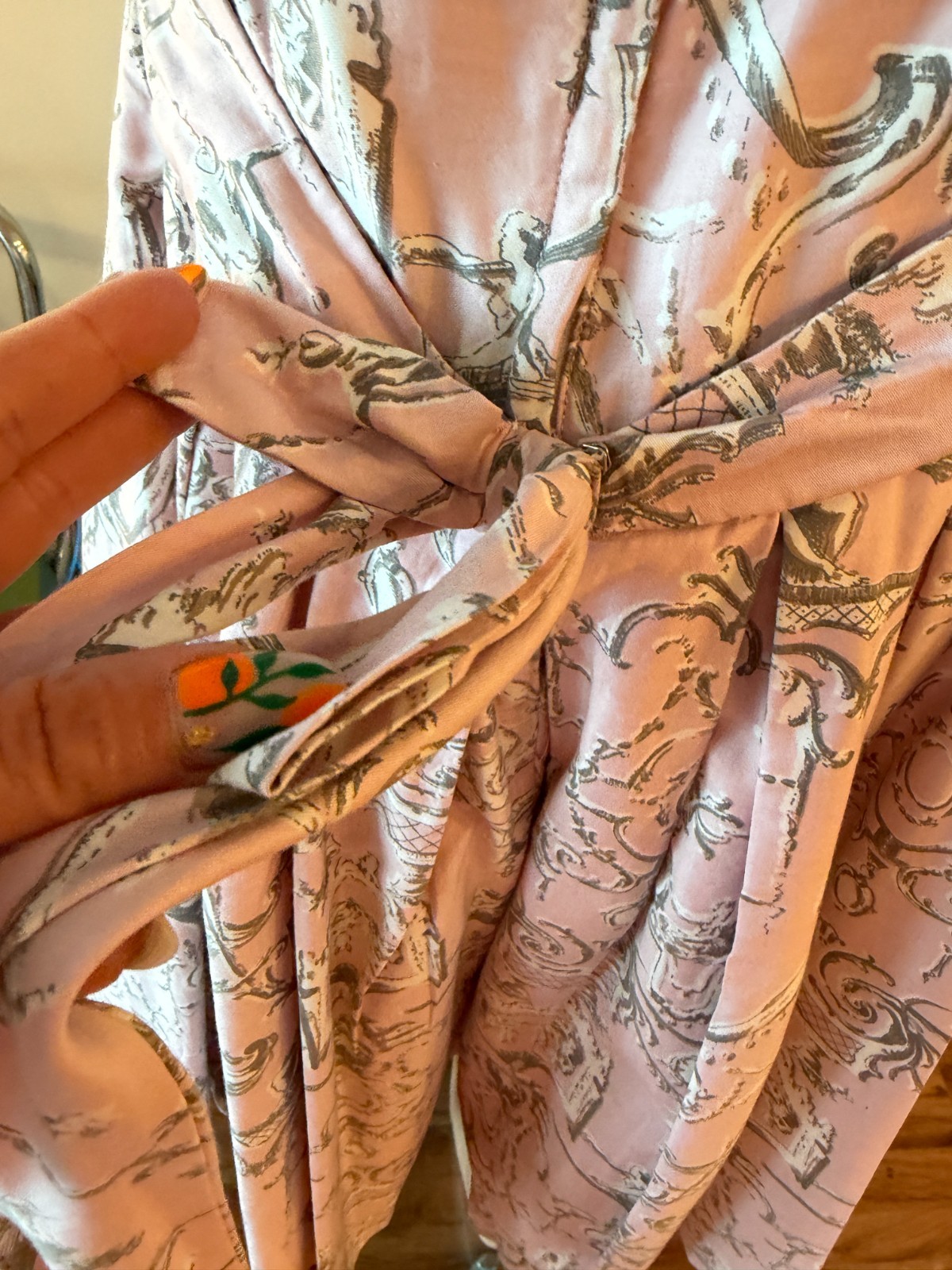 🎀 Vintage Mr Mort Pink Baroque Toile Fit & Flare Dress Full Skirt Cotton L
