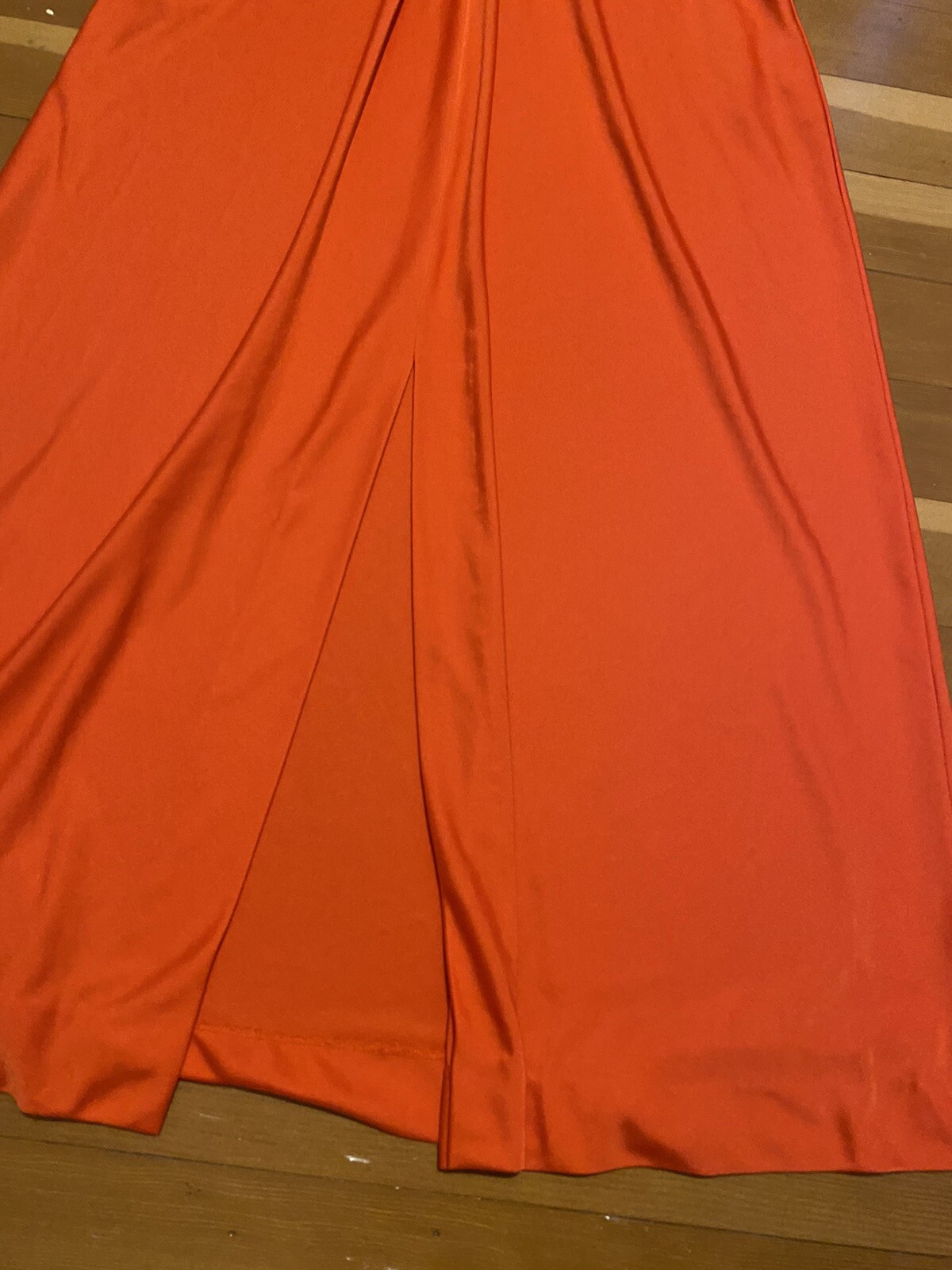 Halston IV Vintage 70s Women’s Dorian Caftan Maxi Dress Orange Red O/S Deep V