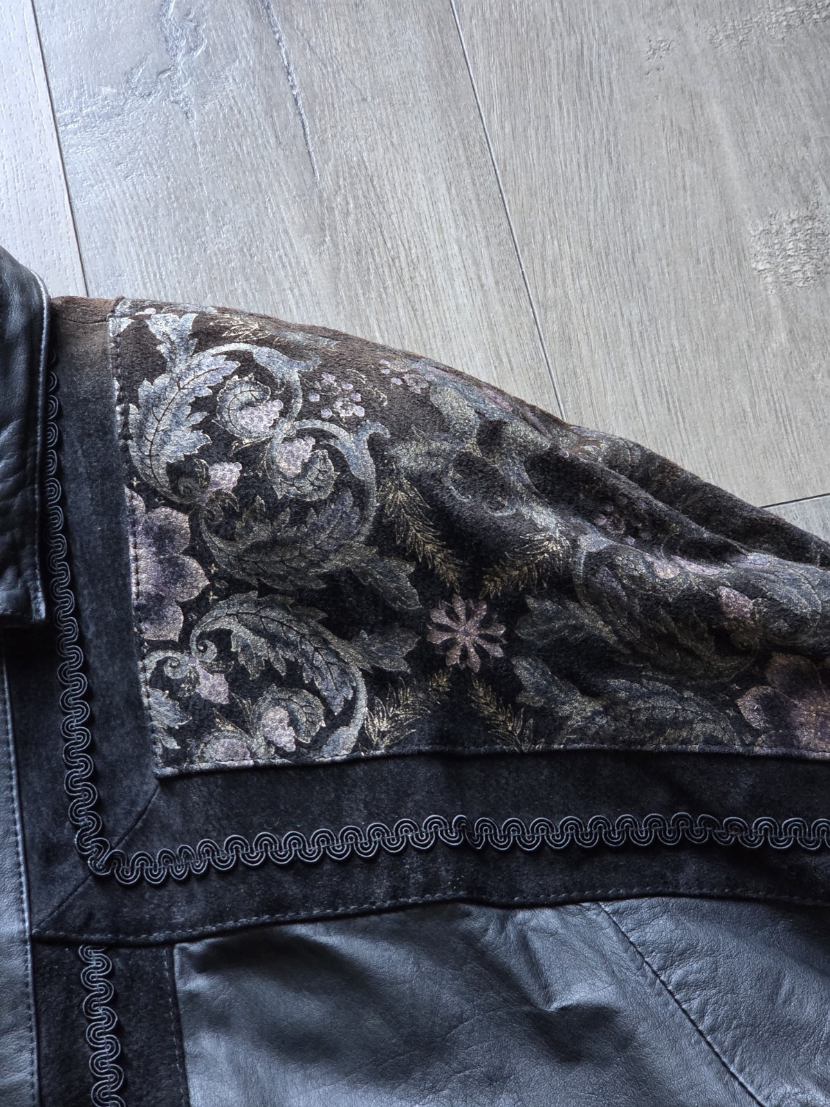 Vtg 80s 90s Jay Jacobs Leather Tapestry Floral Paisley Bomber Jacket Large