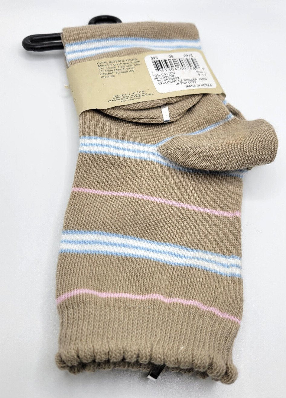 NWT New Old Stock VTG 2001 Cherokee Womens Tan/Pink/Blue/White Stripe Crew Socks