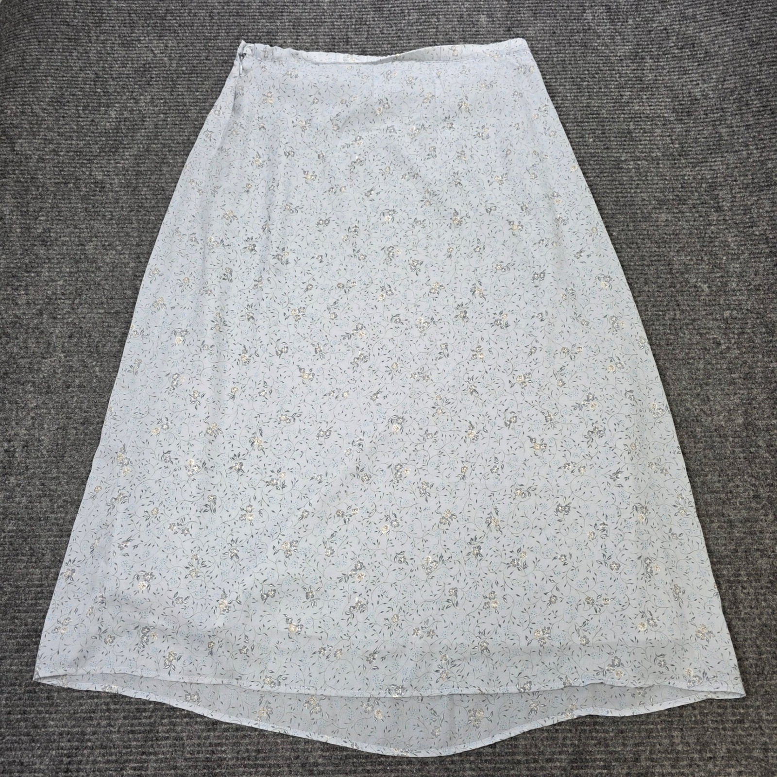 Vintage Laura Scott Floral Skirt Women’s Size L Blue Lined A-Line Cottagecore