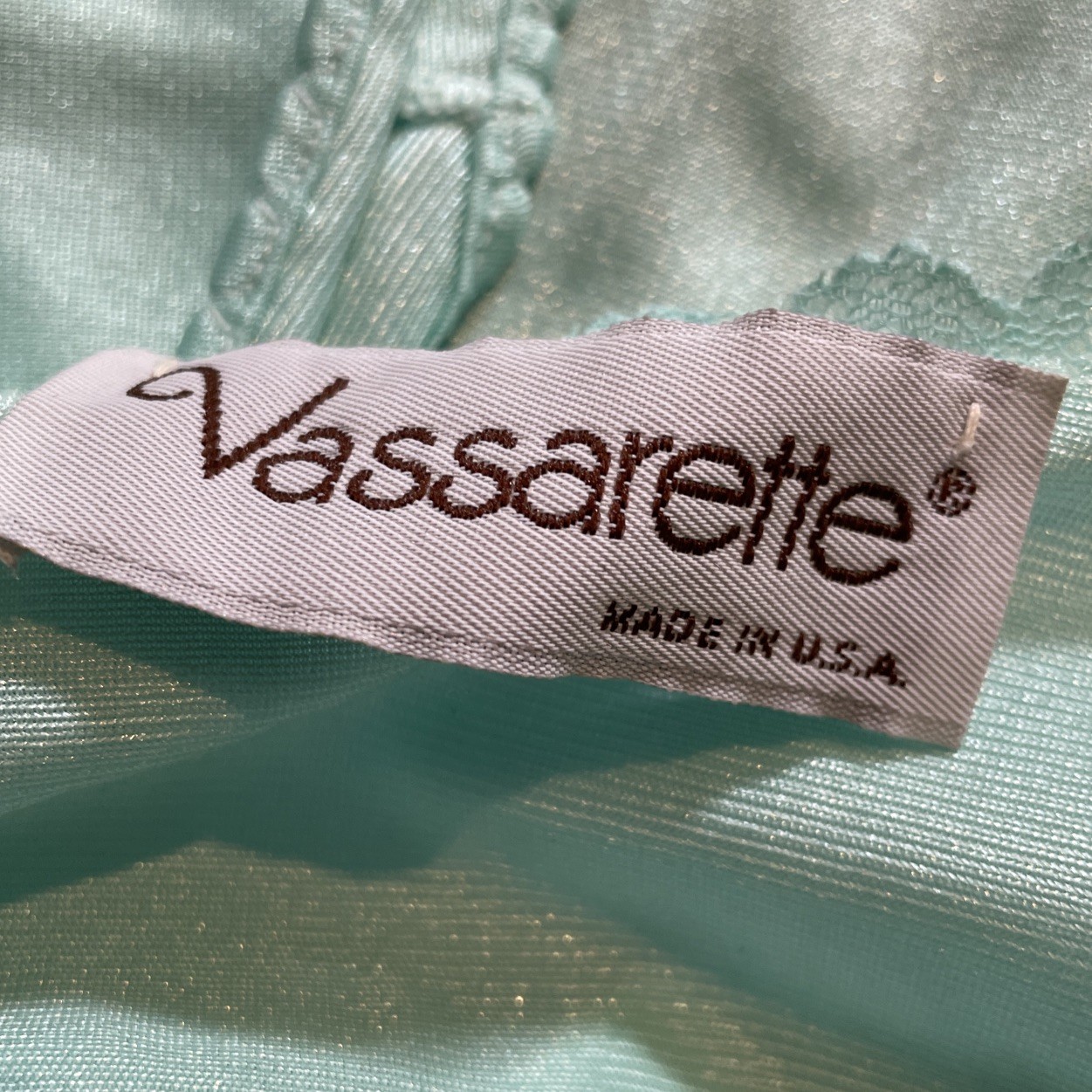 VASSARETTE Nightgown Gown Embroidery Feminine Dainty Nylon Green 70s Vtg Medium