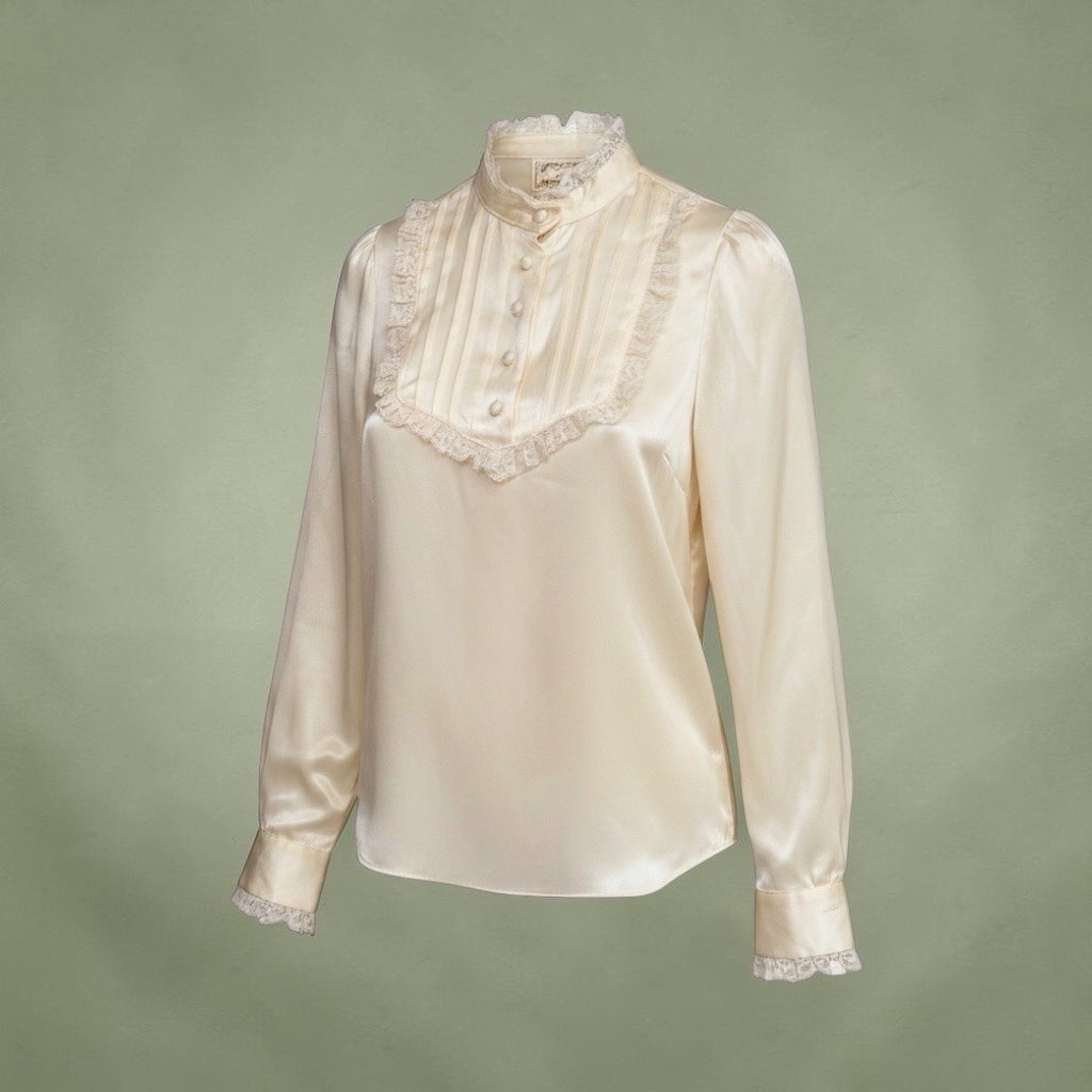 Jessica’s Gunnies Gunne Sax Blouse Women Ivory Lace Trim 70s Vintage Prairie Top