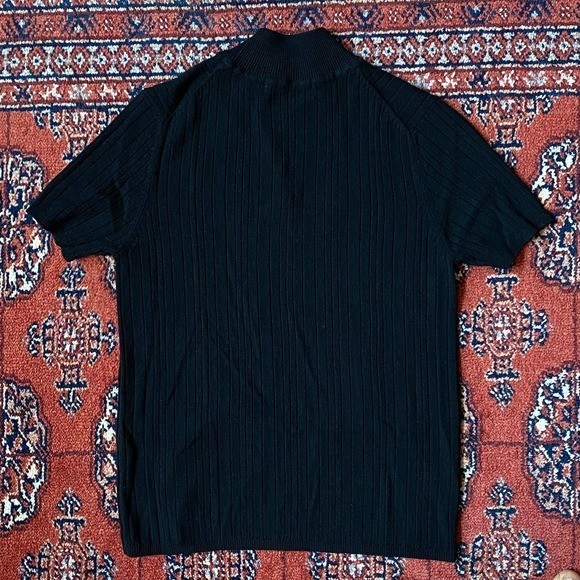 VTG CHAUS Size PS Black Cable Knit Mock Turtleneck Short Sleeve Pullover Top