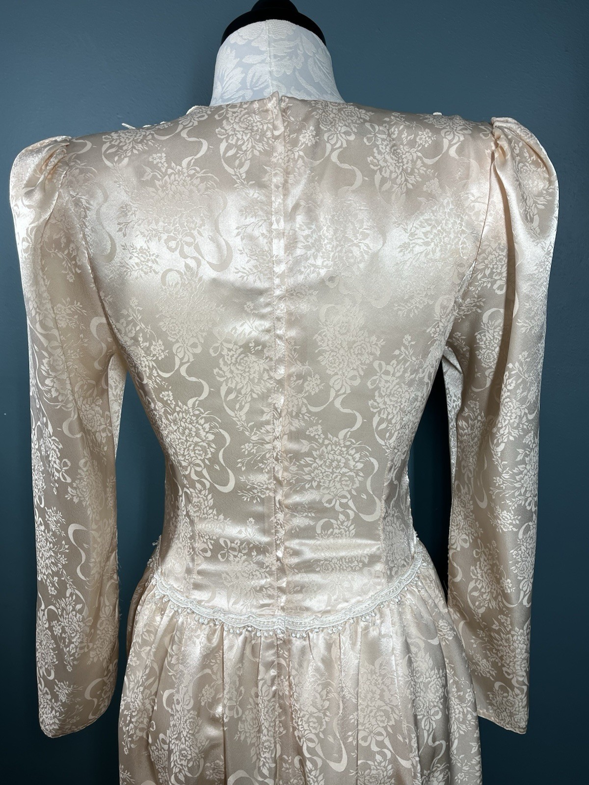 Vintage Scott McClintock Victorian Brocade Dress Peach Glitter Cottage Core Sz 4