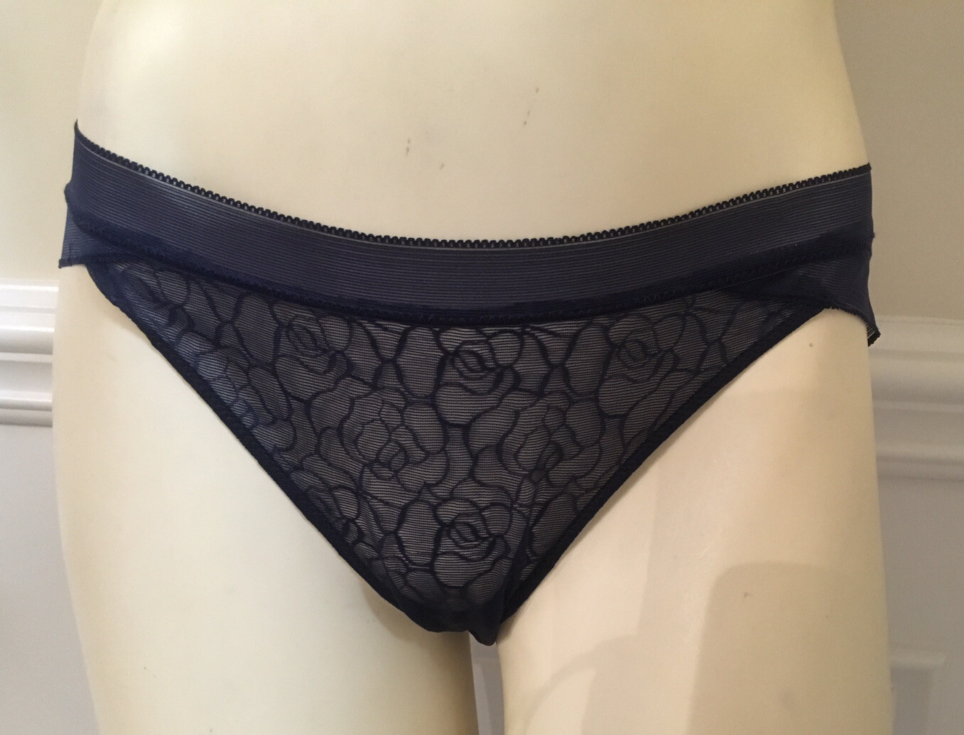 Jessica Simpson VINTAGE BIKINI Nylon Spandex SHEER Navy Blue COLOR SZ M
