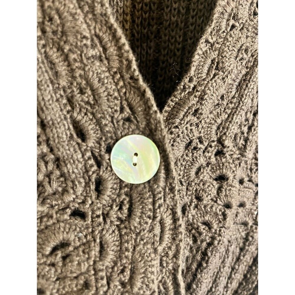 Retro Knit Sweater M Brown Floral Scalloped Classic Boho Western Hippie Indie