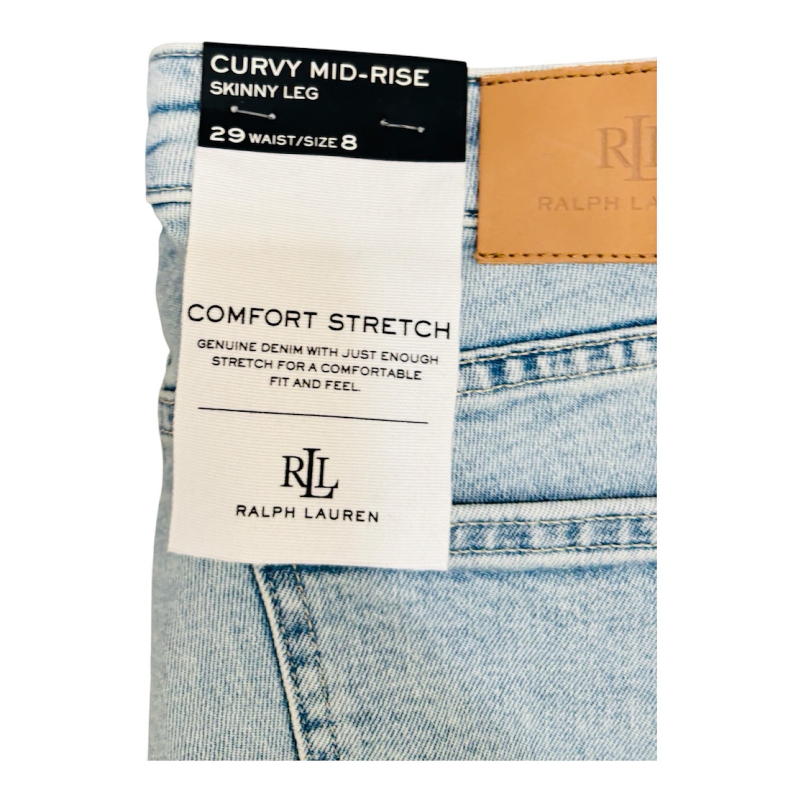 Lauren Ralph Lauren Curvy Mid Rise Skinny Leg Light Wash Jeans Size 8